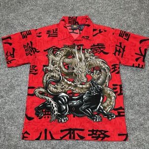 Vintage Y2K Route‎ 66 Kids Size 8 Dragon Print Short Sleeve Button Down Red